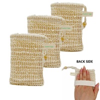 Pochette 100 % Naturelle Économiseur de Savon Exfoliante en Sisal avec Cordon de Serrage et Bande de Coton