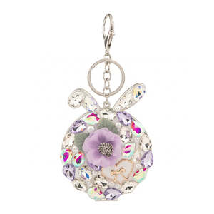 Cute Bunny Ears Rhinestone <b>Compact</b> <b>Mirror</b> Keychain 3D Flower Pearl Charm Dual Sided HD Glass Pocket Makeup <b>Mirror</b> Bulk Wholesale - Product Image 4