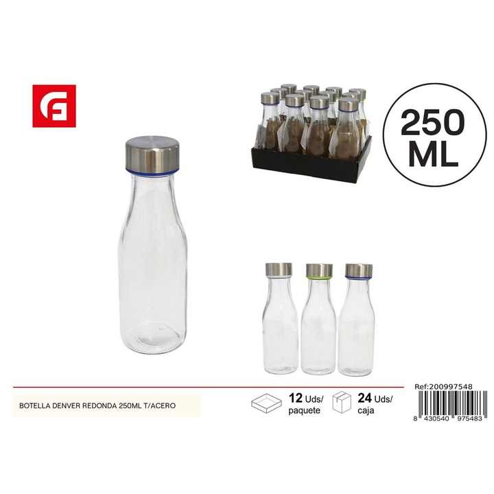 Denver round bottle 250ml - Glass and ceramic