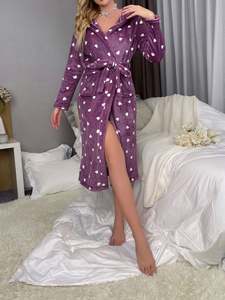 T03 Peignoir mi-long en flanelle pour femme, de haute qualité, épais et chaud, ample, pyjama sexy pour femme - Product Image 5