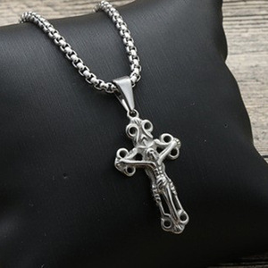 Stainless Steel Cross Pendant With Jesus Figure For Men Punk Style Necklace GF2050 - Product Image 4