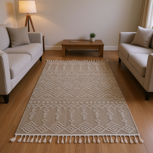 <b>Natural</b> Traditional Geometric Area <b>Rug</b> 4X6 Rectangle Flat Weave Indoor Outdoor Waterproof Non Slip <b>Natural</b> <b>Fiber</b> - Product Image 2