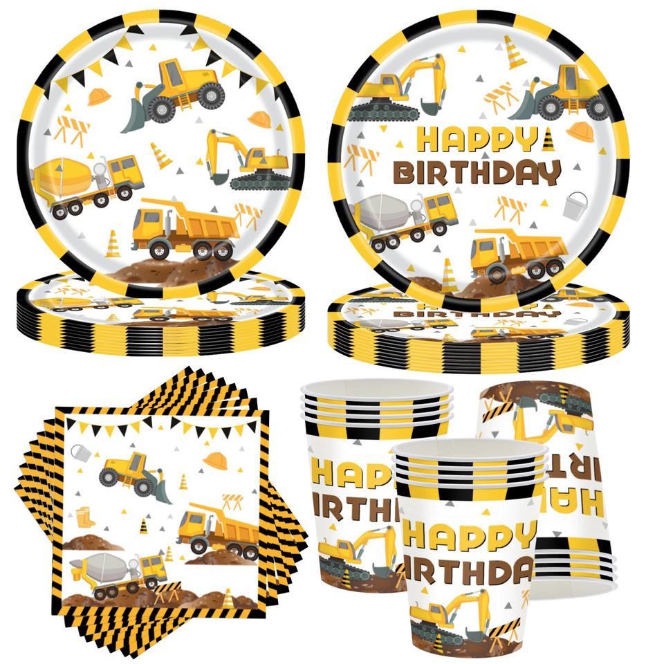 Gradution Banner Sample Yellow Excavator Construction Theme Disposable Party Tableware Set ...