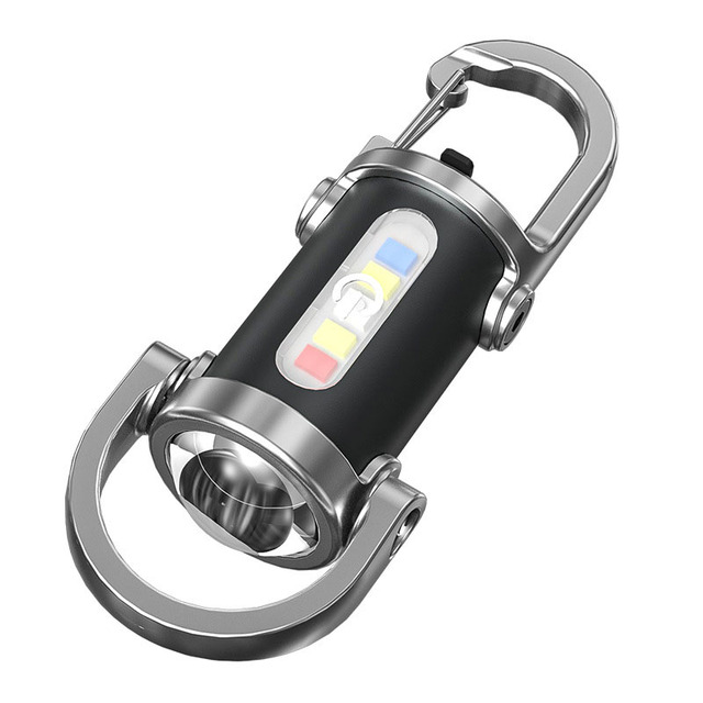 USB-C Rechargeable Portable Flashlight with Red/Blue Strobe Waterproof Emergency Keychain Tool for EDC ABS Lamp Body LED Bulb
