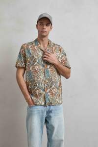 Camicia Estiva da Uomo Stile Hawaiano a Maniche Corte - Stampa Floreale Bicolore Blu e Bianco con Colletto Cubano - Product Image 4