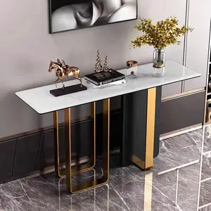 巴洛克风格金色黑色不锈钢控制台桌长方形窄入口桌长客厅家具