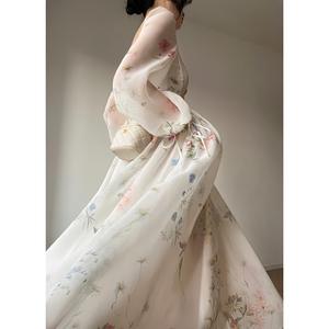 Femmes printemps Design sens <span class=keywords><strong>premier</strong></span> amour fée Midi col carré manches longues tempérament <span class=keywords><strong>français</strong></span> imprimé pause café fée jupe - Product Image 3