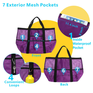 Bolsa de Playa de Malla de Color Sólido, Bolsa de Mano Grande Abierta con Cadenas y 9 Bolsillos para Juguetes de Piscina, Cruceros y Artículos Esenciales para Vacaciones en la Playa - Product Image 3