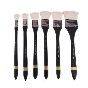 Professional Flat Paint Artist Brush Multi-Purpose Several Sizes Wool Hair Long Wooden Black Handle for All Kinds of Paintings
