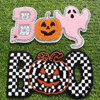 Patchs en chenille 3D personnalisés, thermocollants, doux, faits main, à paillettes, motifs fantôme, citrouille, crâne, thème Boo Halloween, pour sweat à capuche, veste, sac à dos, jean