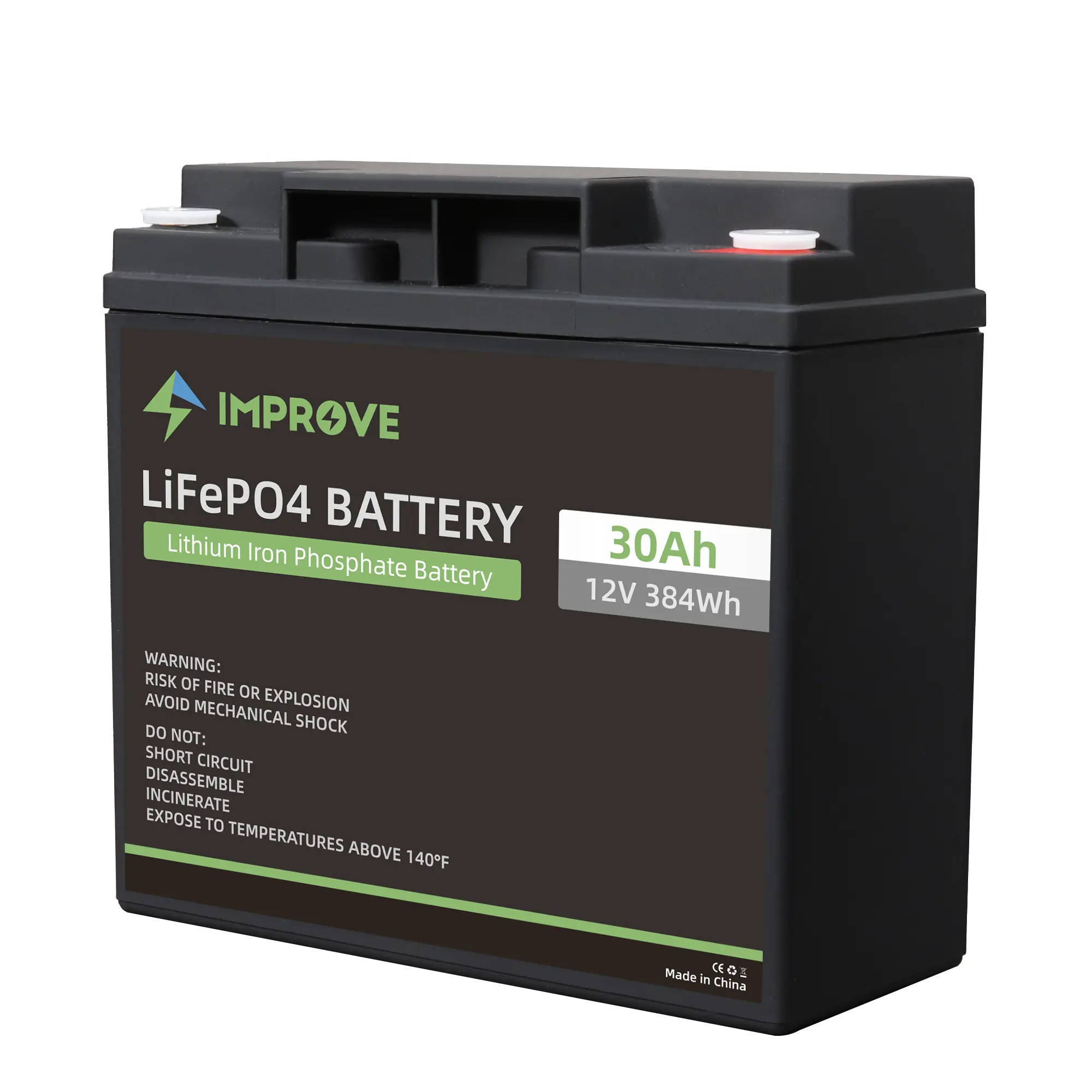 Improve lithium lipo replacement battery LFP 12v 30ah built-in BMS battery lifepo4 12.8v for Hunting Fish Finder