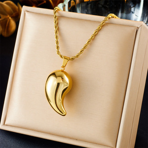 European American Style Teardrop Pendant Necklace Titanium Steel Twisted Chain Unique Design Retro Punk Fashion Jewelry - Product Image 1