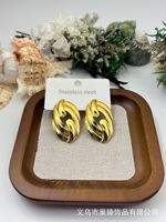 Boucles d'oreilles clous géométriques vintage en acier inoxydable plaqué or 18 carats pour femme, style occidental tendance, bijoux de niche en zircon cubique, cadeaux