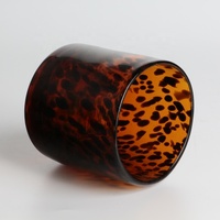 Bougie en verre soufflé à la main en forme de cylindre, motif léopard brun coloré, imitation écaille de tortue