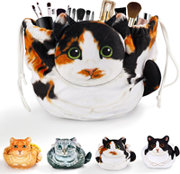 Pochette de maquillage portable créative en forme de chat avec cordon de serrage, idéale pour les amoureux des chats
