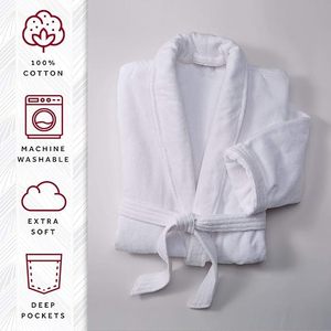 Albornoz-Bata de spa de hotel de algodón 100% de lujo-Absorbente de felpa lavable a máquina-Cierre de cordón de cuello en V Invierno Talla única - Product Image 3