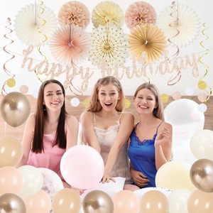 Décorations Bohèmes Beige Or Champagne pour Filles - 18ème <span class=keywords><strong>Anniversaire</strong></span> |   Ballon numéro 18, bannière, éventails en papier, pompons, <span class=keywords><strong>anniversaire</strong></span> 18 ans - Product Image 3