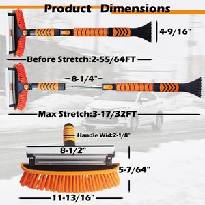 Corps en aluminium léger, poignée ergonomique, raclette large, brosse à neige extensible, grattoir à glace détachable pour voiture, noir + orange - Product Image 2