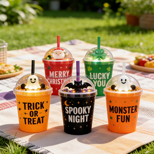 Couverture de gobelet en plastique alimentaire réutilisable et écologique, lumineuse, compatible eau bouillante, avec paille, pour fêtes, fabriquée en Chine - Product Image 3