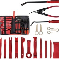 Ensemble de 25 pièces d'enlèvement de panneaux de garniture pour automobiles, voitures et meubles. Leviers de levier, outils de clés audio et pinces à pince automatique