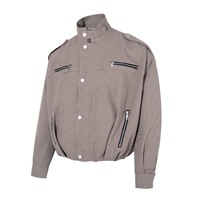 Blouson Homme Style Old Money, Coupe Oversize, Col Montant, Motif Pied-de-Poule, Multi-Zippé, Style Urbain, Coupe Courte