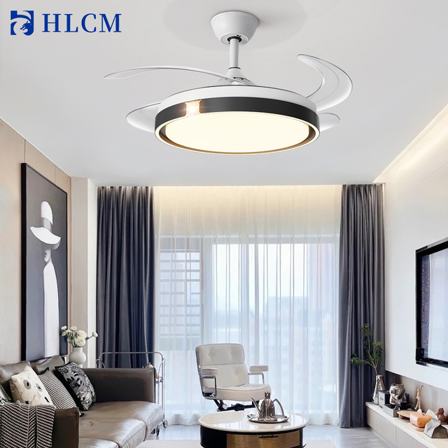 DC Copper Motor Intelligent Remote Control Retractable Ceiling Fan Smart LED Light Modern Design Home Office Use High CRI 90
