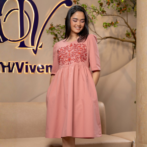 Elegante Vestido Corto de Algodón con Detalle de Bordado Floral, Ropa Casual para Mujer - Product Image 6