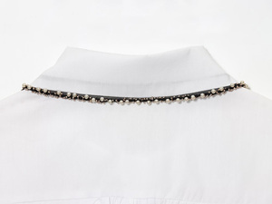 Benutzer definierte Frauen Perlen besatz Puff ärmel Popel ine Shirt Langarm Vielseitige Bluse Verzierte Büro kleidung Essential Top OEM Factory - Product Image 4