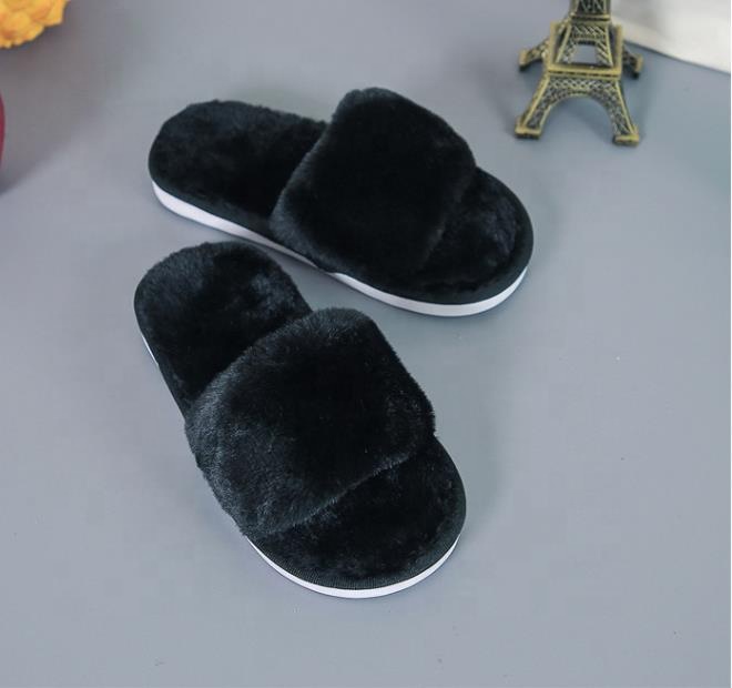 Anti-slip And Wear-resistant Sole Rabbit Faux Fur Slides Slippers Girls Boys Home Indoor Furry Faux Fur Slides Kids