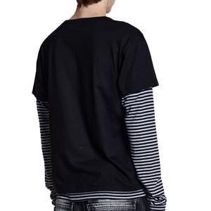 Custom Soft Lightweight 100% Cotton Jersey Unisex <b>Stripe</b> <b>Long</b> <b>Sleeve</b> <b>T</b>-<b>shirt</b> Custom Screen Printing Men's Mock Double Layer Tee - Product Image 3