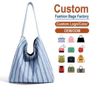 Sac à bandoulière en toile rayée bleue grande capacité, sac à bandoulière en coton écologique pour femmes, fabrication directe OEM/ODM - Product Image 1