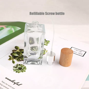 Offre Spéciale forme rectangulaire vide en verre clair rechargeable 30ml 50ml 100ml <span class=keywords><strong>bouchon</strong></span> de <span class=keywords><strong>bouteille</strong></span> de parfum en bois - Product Image 4