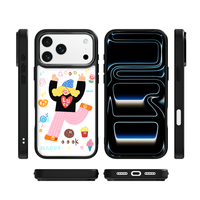 Coque de téléphone AG Feeling Black Edge avec motif doré et grille pour iPhone 17, 17 Pro Max, 16 Pro, 15, 15 Pro Max – Coque magnétique