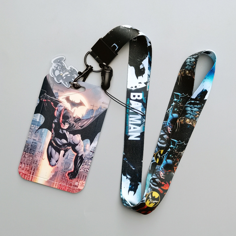 Anime Cool Cartoon Marvel Bat Man Card Holder Student ID Name Badge Card Case Accessories Anti-Lost Bus Card Cover Satin Lanyard Image 2