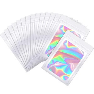 Impresión digital personalizada holográfica + bolsas de mylar transparentes cierre de cremallera embalaje resellable bolsas de plástico biodegradables