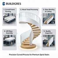 Escalier hélicoïdal sur mesure avec rampe en verre trempé courbé et éclairage LED, certifié CE, directement de l'usine, dessin 3D gratuit pour villa duplex