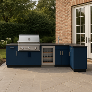 Mobile <span class=keywords><strong>cucina</strong></span> completo con frigorifero, laccato blu, lavello esterno con mobile e rubinetto - Product Image 6