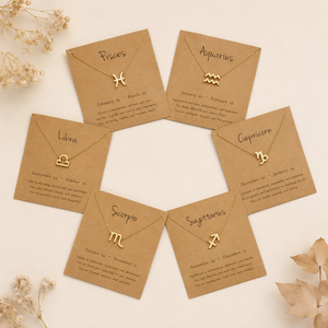 Birthday Gift Gold Plated 12 Zodiac Sign Pendant Wish Card Charm Gold Chain <b>Choker</b> Astrology Necklace Jewelry for Women - Product Image 2