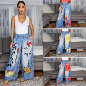 <span class=keywords><strong>Pantalon</strong></span> décontracté tendance K10833 <span class=keywords><strong>pour</strong></span> femme, taille haute, élastique, respirant, ample, imprimé floral, <span class=keywords><strong>pantalon</strong></span> large, <span class=keywords><strong>pantalon</strong></span> long <span class=keywords><strong>pour</strong></span> femmes - Product Image 2