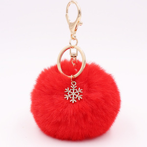 2025 nueva aleación Año Nuevo pompones bola colgante bolsa llavero accesorios de joyería llavero titular Navidad copo de nieve llavero de felpa - Product Image 5
