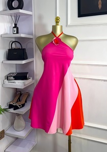 <span class=keywords><strong>Robe</strong></span> <span class=keywords><strong>courte</strong></span> sans manches à dos nu nouée, nouvelle collection été, couleur contrastée, pour femmes - Product Image 6