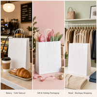 Sacs en papier kraft blanc en gros avec poignées torsadées, sacs cadeaux, sacs de courses, sacs à emporter pour boulangerie, impression de logo personnalisée OEM