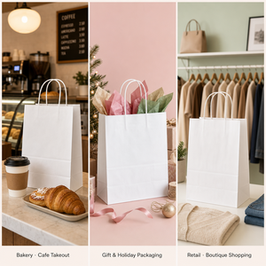 Bolsa de Papel Kraft Blanca al por Mayor con Asa Retorcida, Bolsa de Regalo, Bolsa para Llevar Comida, Panadería, Impresión de Logotipo Personalizado OEM - Product Image 4