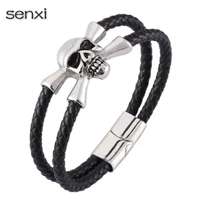 Bijoux populaires en cuir en acier inoxydable bracelet de luxe pour hommes