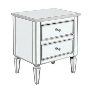 Foshan New Good Furniture Solid Wood <strong>Mirrored</strong> <strong>Nightstand</strong> with 3 Drawers Silver Wood Bedroom Furniture for Home Use - Product Image 5