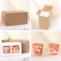 Set Pot Tanaman Sukulen Mewah Buatan Tangan dari Resin Poli dengan Wajah Kartun Kreatif Oranye, Koleksi Seni Dekorasi Meja Rumah.