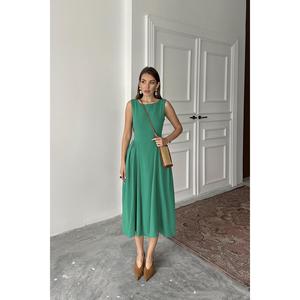 เดรสทรงเอไลน์สีเขียว ความยาวปานกลาง สายเดี่ยว ผ้าทอ เอวธรรมชาติ ระบายอากาศได้ดี สวมใส่สบายๆ ในชีวิตประจำวัน - Product Image 4