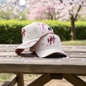 Nuovo Arrivo Cappello Heaven Colorato di Qualità Originale con 5 Pannelli, Ricamo 3D Motivo Sakura, Fodera in Raso Rosa e Visiera in Camoscio - Product Image 1