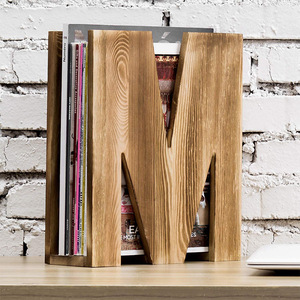 Wooden Letter M <b>Bookend</b> Desk Organizer Storage Rack For Office Home Decor - Product Image 1