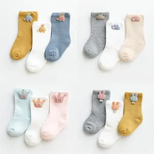 3 Pairs/set Animal Pattern Cute Manufacture Custom Logo Knitted Vintage Outdoor Child Girls Anti Slip Kids Socks